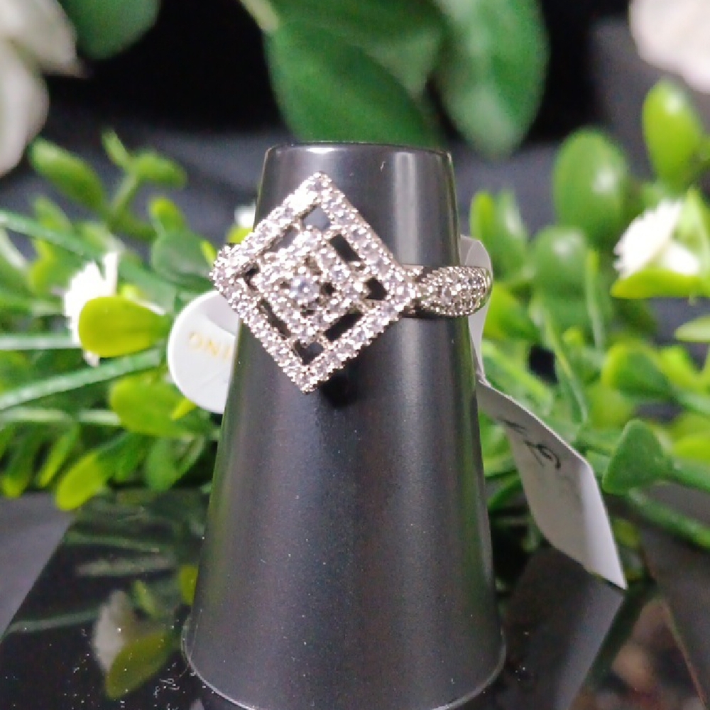 Sterling Silver Diamond Halo Square Ring - White